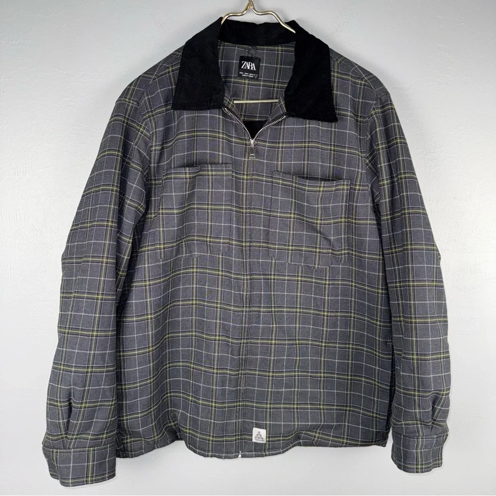 Zara Lightweight Men’s Medium Plaid Jacket Gray Black and Yellow